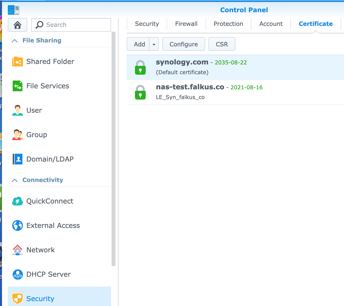 Synology Let's Encrypt
certificate