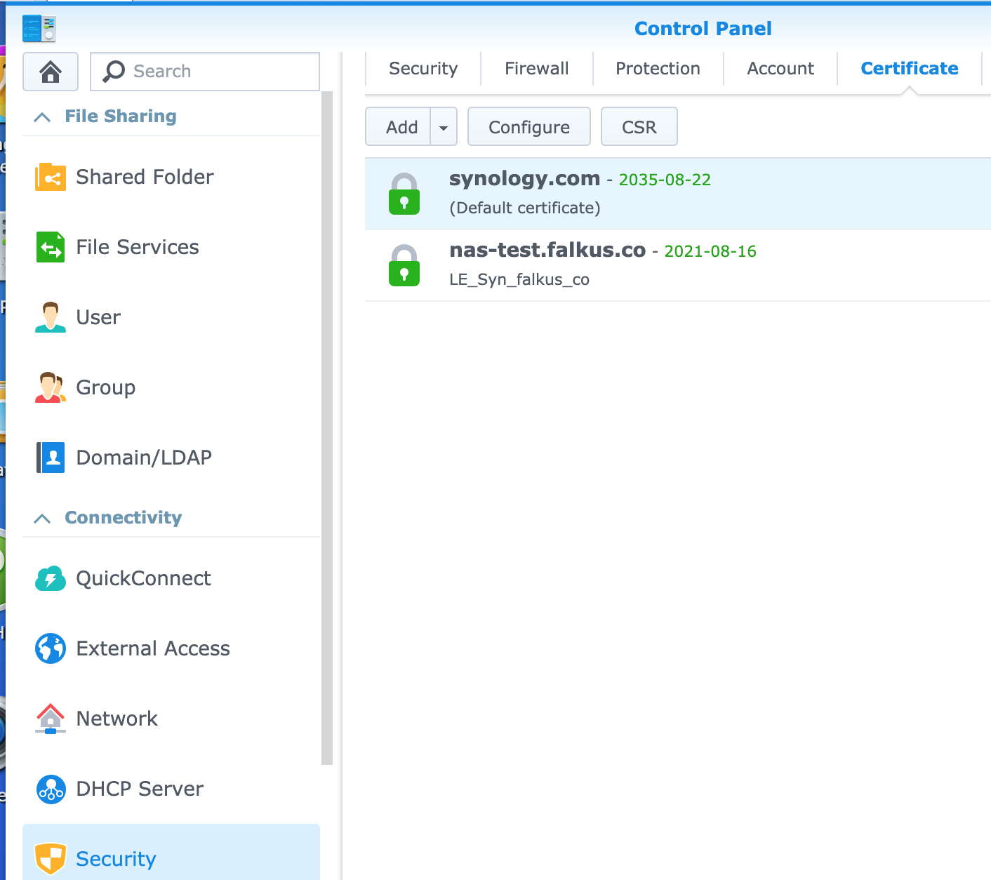 install certificate on synology lets encrypt